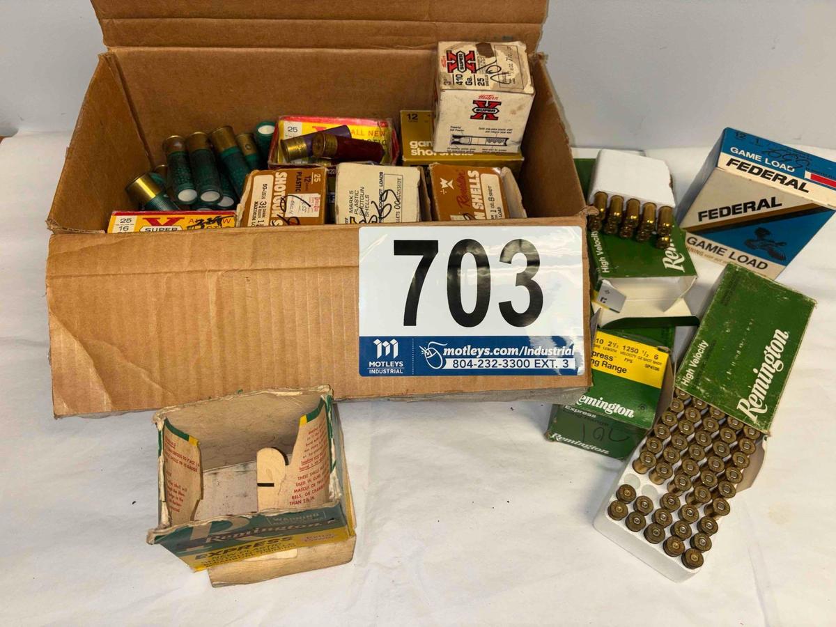 Collection of Ammo to include 8 mm Mauser, 44 Remington Mag, 12 and 4 10 Gauge Shotgun Shells