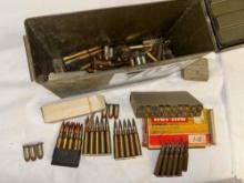 Ammo Box with Variety of Ammo Including 7 x 57, 45 Caliber
