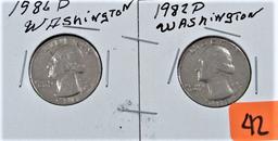1986-D, 1982-D Washington Quarters