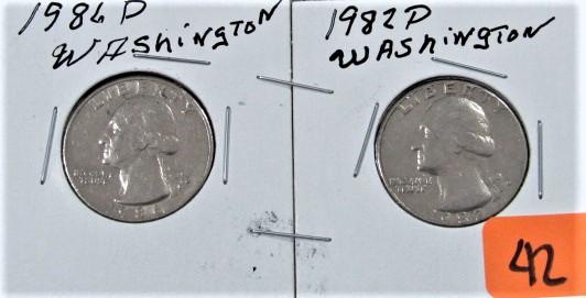 1986-D, 1982-D Washington Quarters
