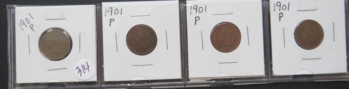 1901- (4) Indian Head Cents