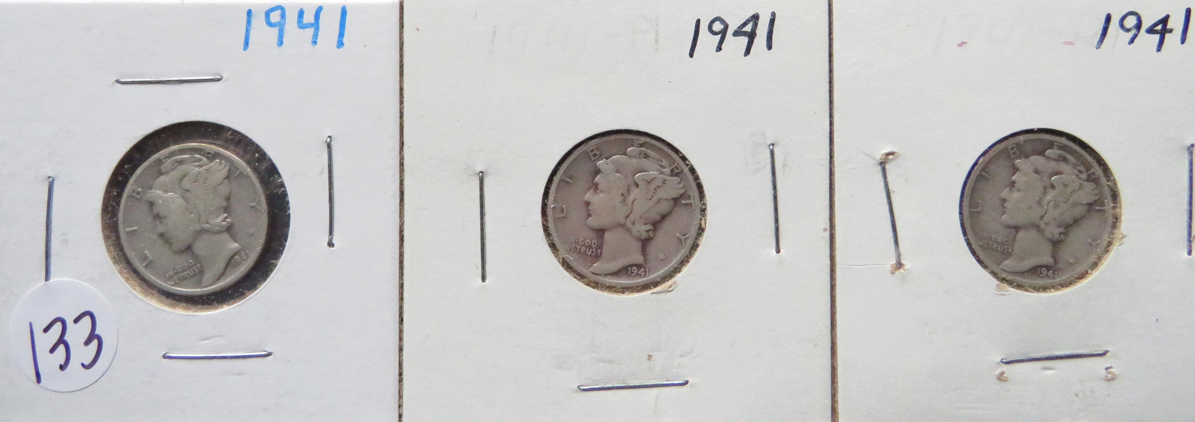 (3) 1941- Mercury Dimes