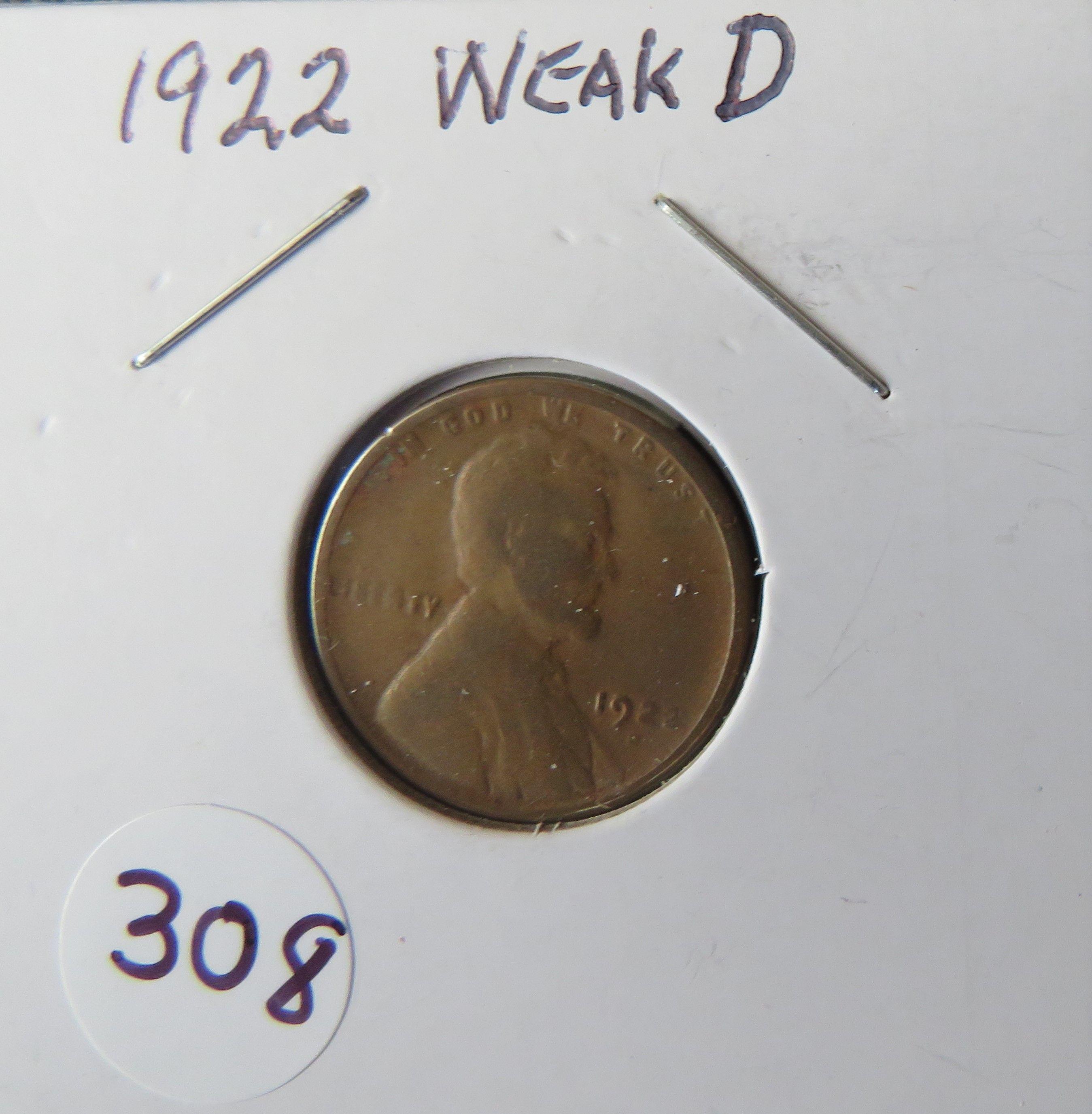 1922- Weak "D" Lincoln Cent