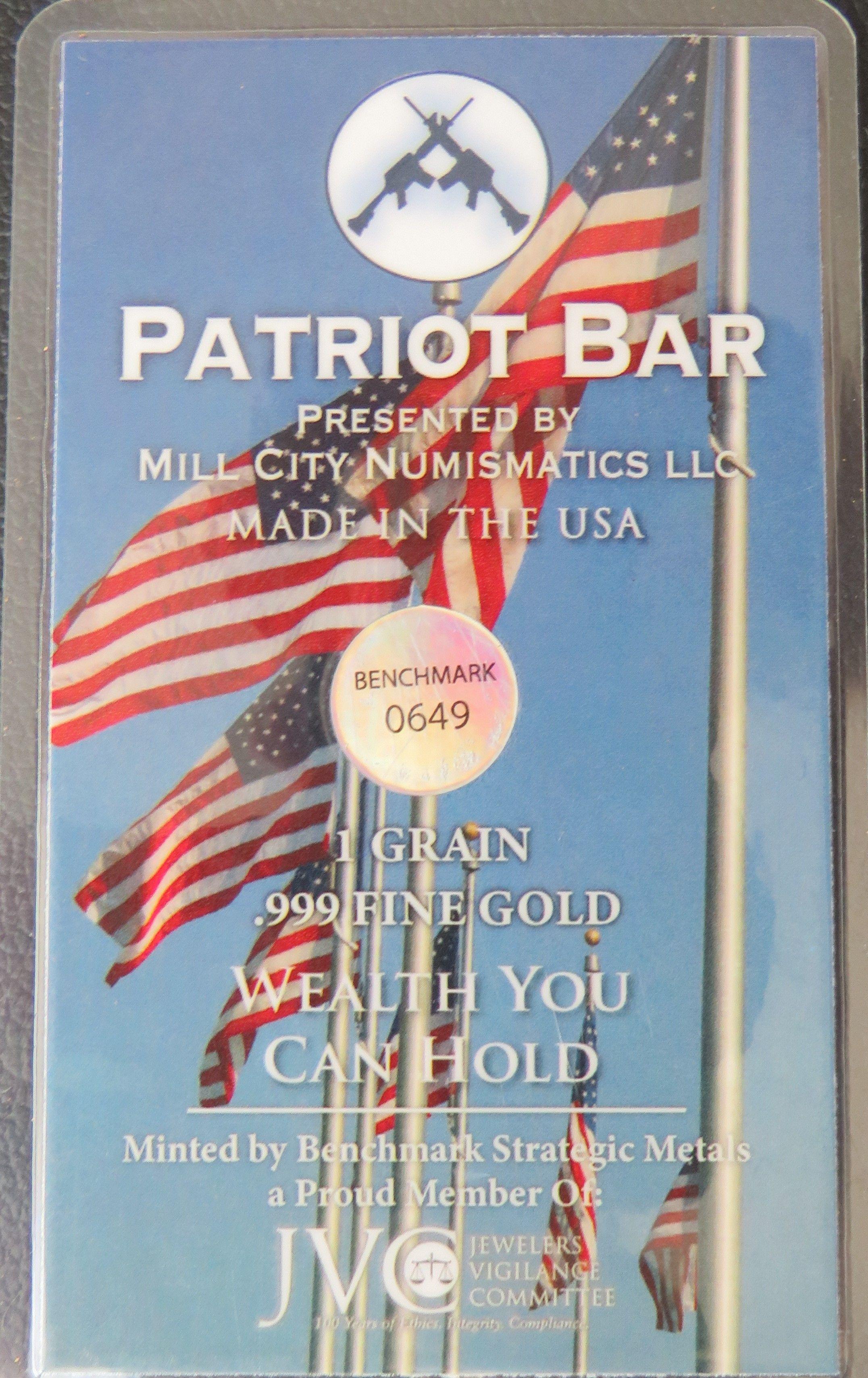 Patriot Bar, 1 grain .999 fine gold