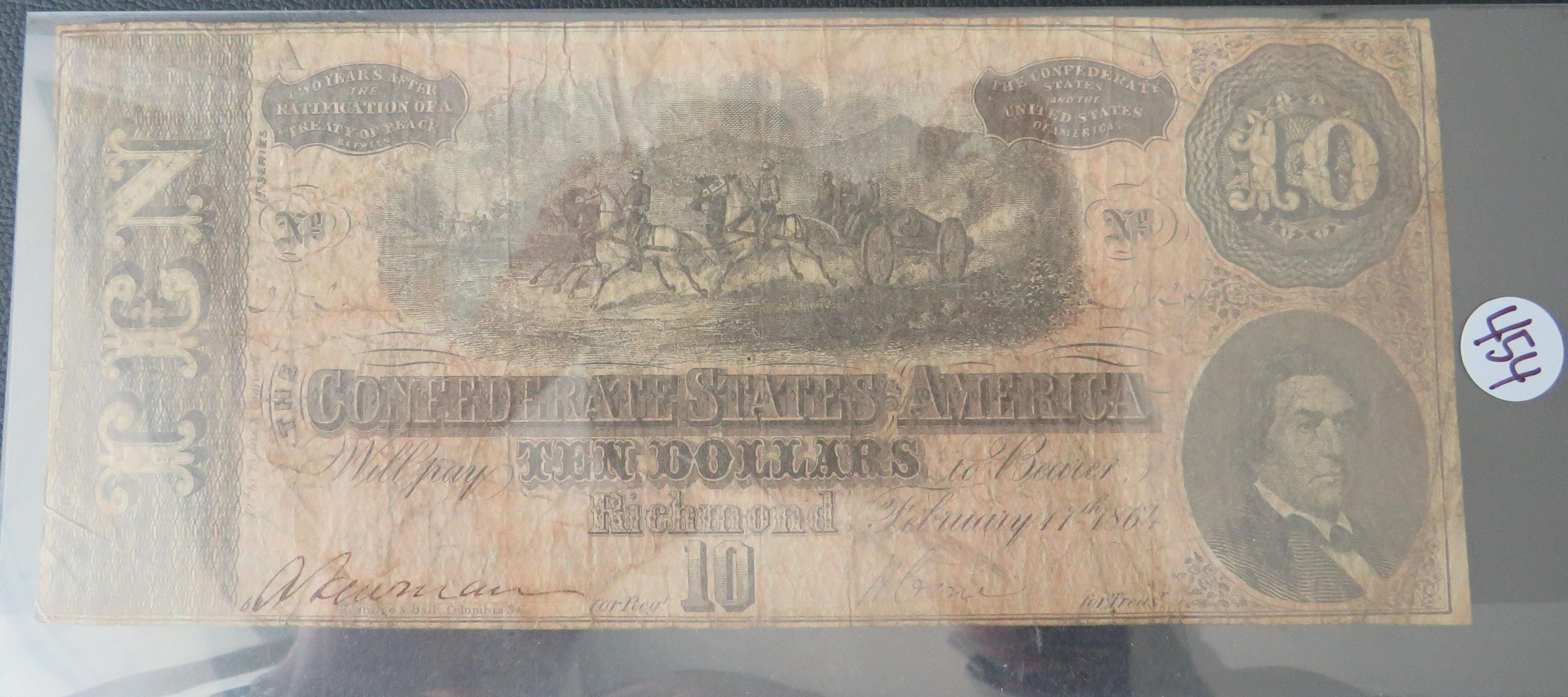 1864- $10 Confederate Note Richmond VA
