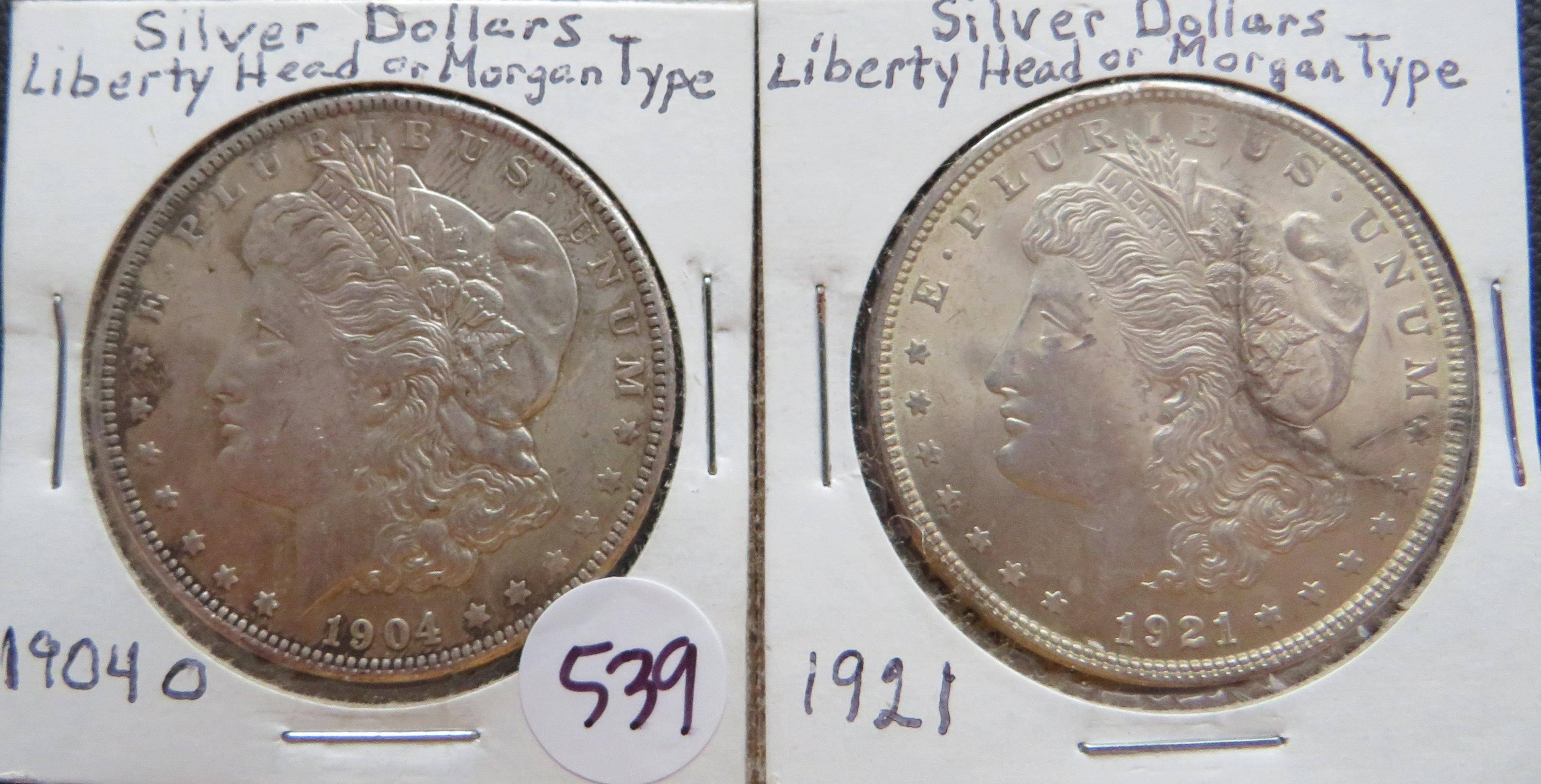 1904-O & 1921 Silver Morgan Dollar