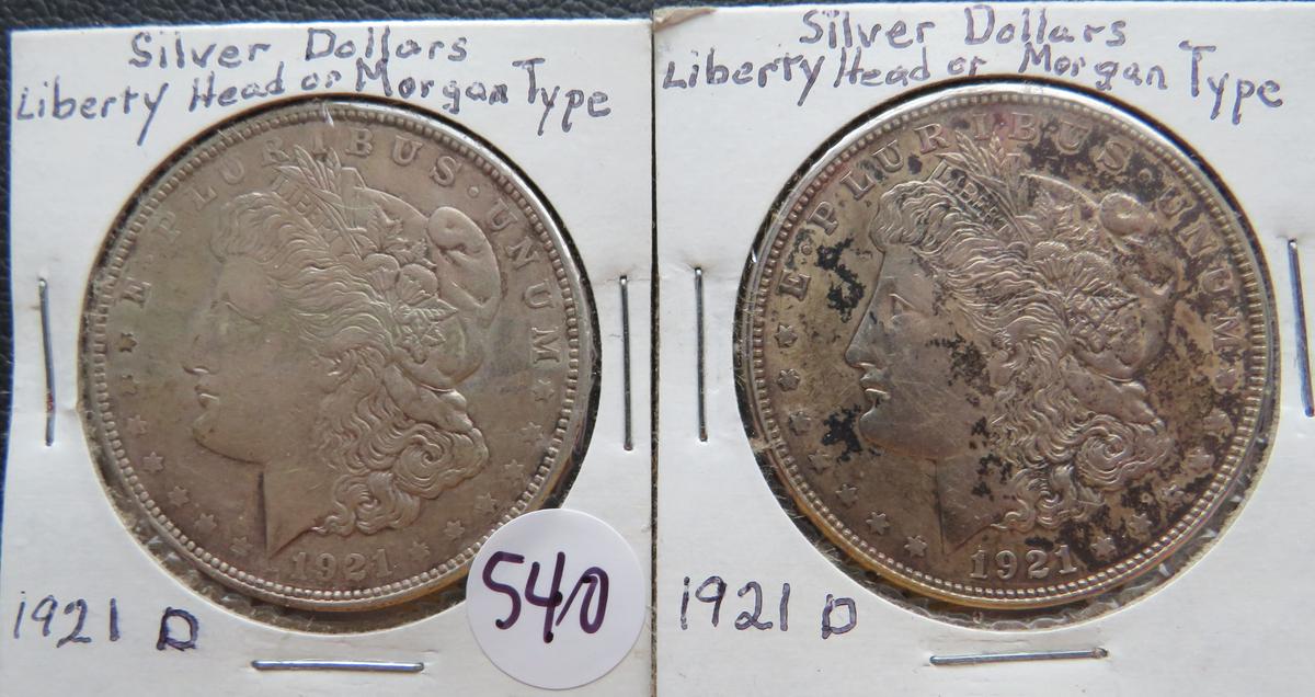 (2) 1921-D Silver Morgan Dollar