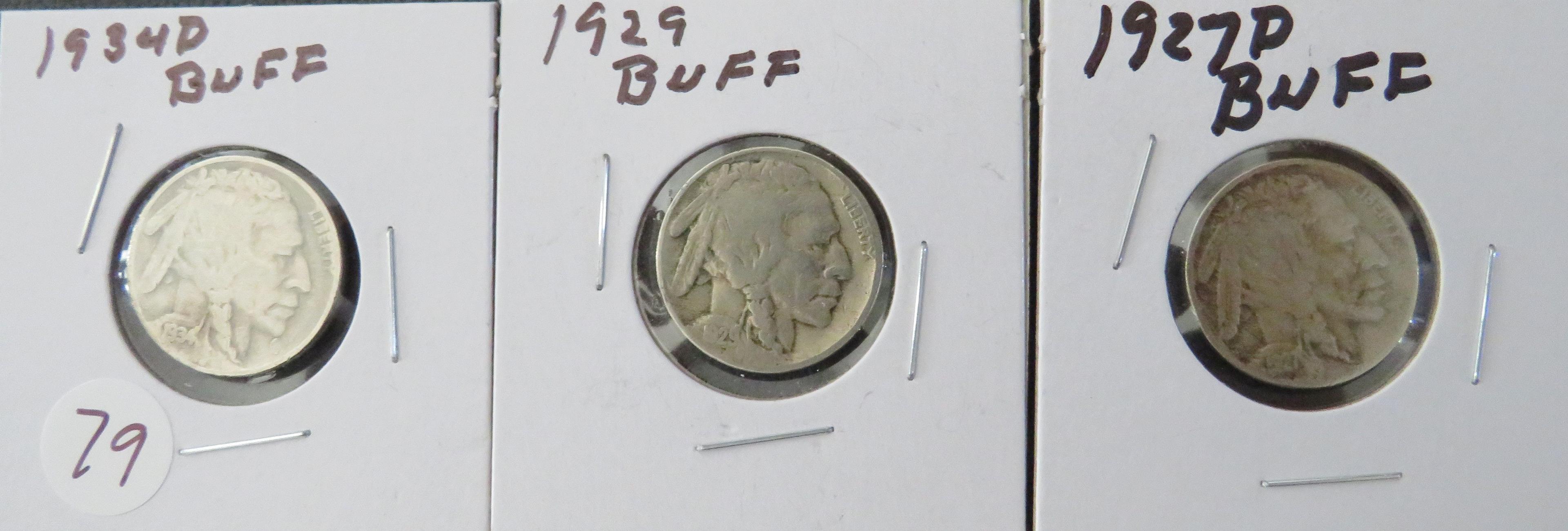 1934-D, 1929, 1927-D Buffalo Nickel