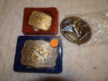 Hesston NFR Belt Buckles (1977) & Hesston NFR Belt Buckles Gold Trimmed (1986 Large & Small)