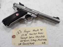 Ruger Mark IV 22 LR Semi-Auto Pistol Target Satin Stainless 5 1/2" Barrel 2 Mags in Hard Case NIB