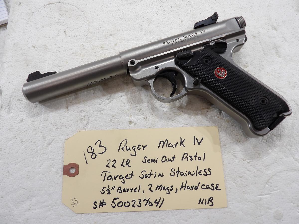 Ruger Mark IV 22 LR Semi-Auto Pistol Target Satin Stainless 5 1/2" Barrel 2 Mags in Hard Case NIB