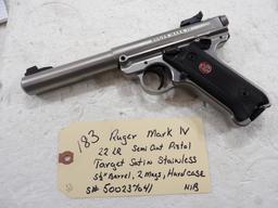 Ruger Mark IV 22 LR Semi-Auto Pistol Target Satin Stainless 5 1/2" Barrel 2 Mags in Hard Case NIB