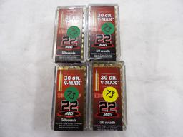 200 Rds 4 Boxes Hornady 22 Mag 30 gr V-Max