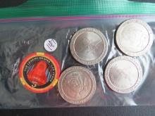 (1) 2006- $5 Casino Coin, (2) Fort Randall Dollar Coins, (2) Midnight Star Casino Dollar Coins
