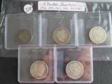 1892, 1899, 1902, 1906, 1908-D Barber Quarters