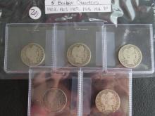 1902, 1907, 1909, 1914, 1916-D Barber Quarters