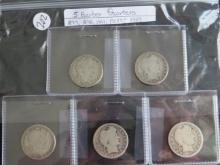 1897, 1898, 1901, 1908-O, 1909- Barber Quarters