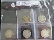1904, 1908-D, 1909-D, 1912, 1916-D Barber Quarters