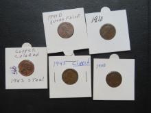 1943 Steel, 1945, 1946, 1991-D,1910 Lincoln Pennies