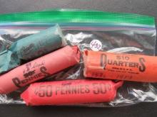4 mixed date rolls Quarters, Nickels, Pennies