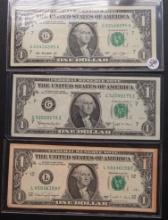 2003,1956-A, 1963-B 1 Dollar Bills