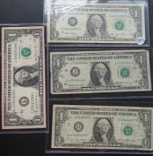 2003, 1969-B, 1977, 1981 1 Dollar Bills