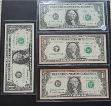 1969-D, (2) 1988, 2013- $1 Bills