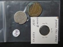 Kansas Sales Tax Token & Cedar Rapids & Tescott Merchandise Tokens