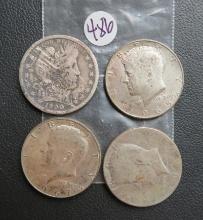 (3) Kennedy 50 Cent 40% Silver, 1-Barber 1900-O 90% Silver