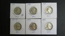 (5) 1964, (1) 1964-D Washington Quarters