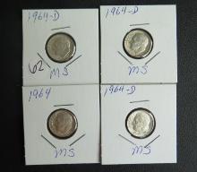 (1) 1964, (3) 1964-D Roosevelt Dime