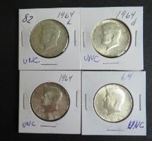 (3) 1964, (1) 1964-D Kennedy Half Dollar