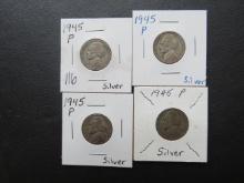(4) 1945-P Silver WW2 era Jefferson Nickels