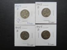 (4) 1945-D Silver WW2 era Jefferson Nickels