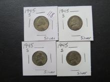 (4) 1945-S Silver WW2 era Jefferson Nickels