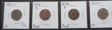 1972-S, 1973-S, 1974-S, 1975-S Proof Jefferson Nickels