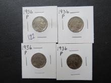 (4) 1936-P Buffalo Nickels
