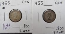 (2) 1955 Canada Silver Dimes