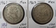 (2) 1961- Mexico Silver Pesos