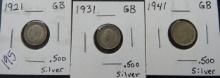 192,1 1931, 1941- Great Britain Silver 3 Pence