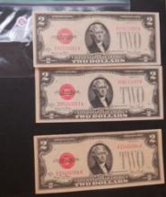 (6) 1928-G Red Seal $2 Dollar Bill