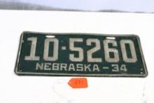 Nebraska license plates 1934