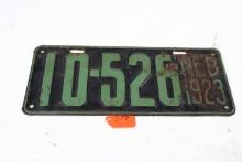 Nebraska license plates 1923