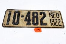 Nebraska license plates 1922