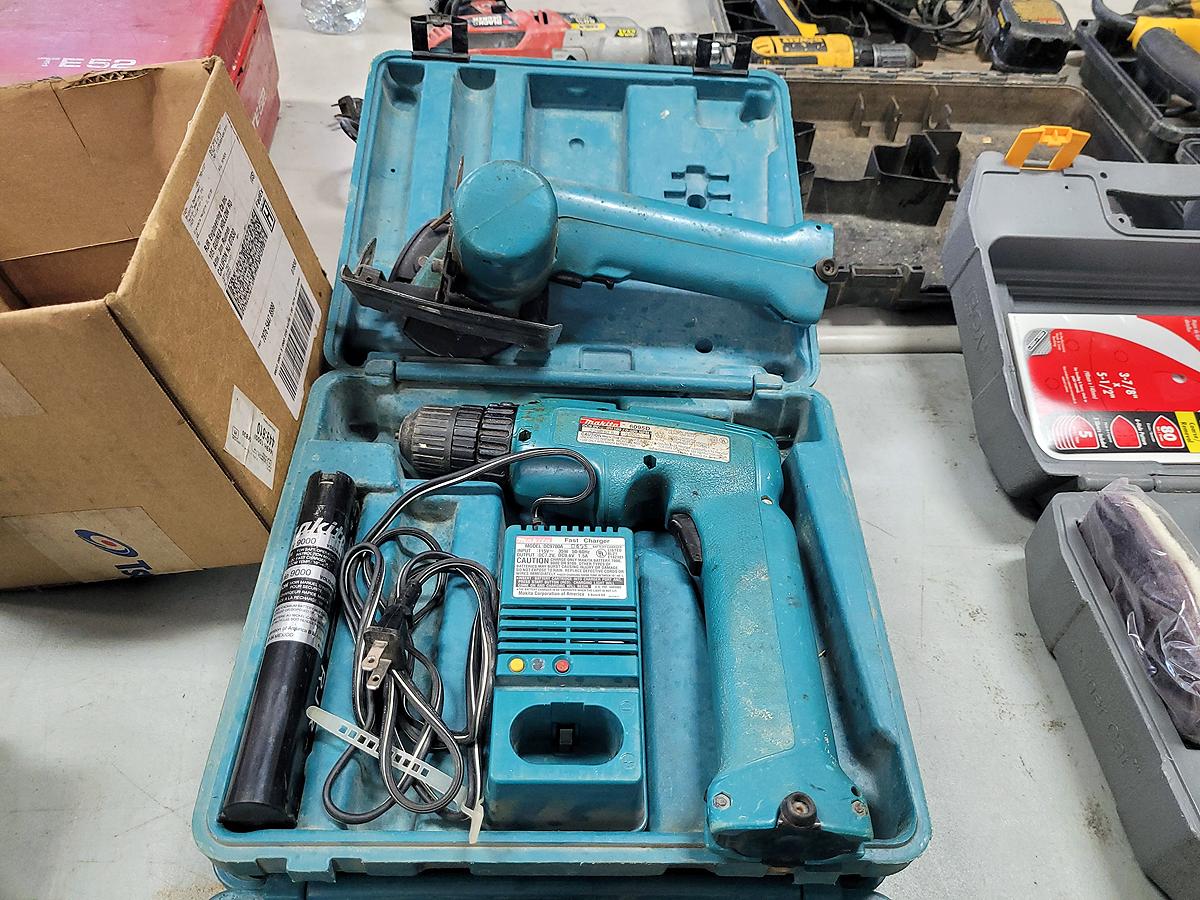 A group of (3) Makita 9.6 Volt cordless driver and trim saw