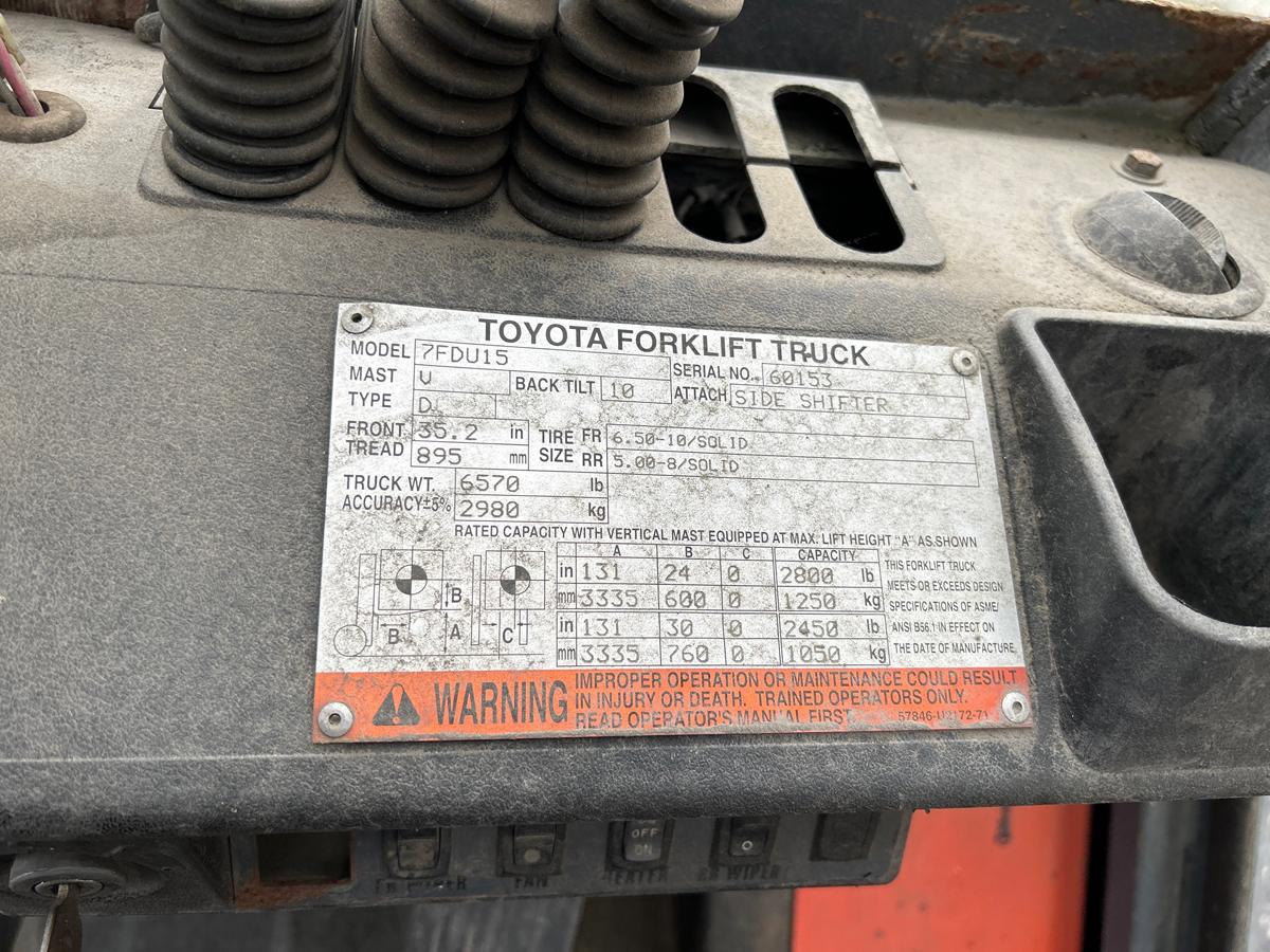 Toyota Model: 7FDU15 Diesel Forklift