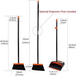 Broom and Dustpan / Dustpan with Broom Combo with 52" Long Handle for Home Kitchen Room Office Lobby