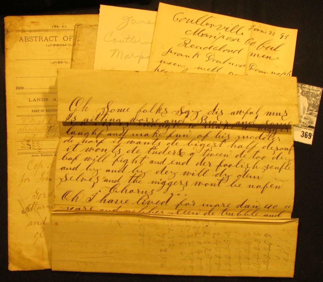 Mid to late 1800 era Abstracts, legal papers, letters, & etc. including an 1866 letter to "Dear Frie