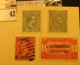 Bag with (4) Cuba Stamps, two are mint one has a 1928 Lindbergh overprint.