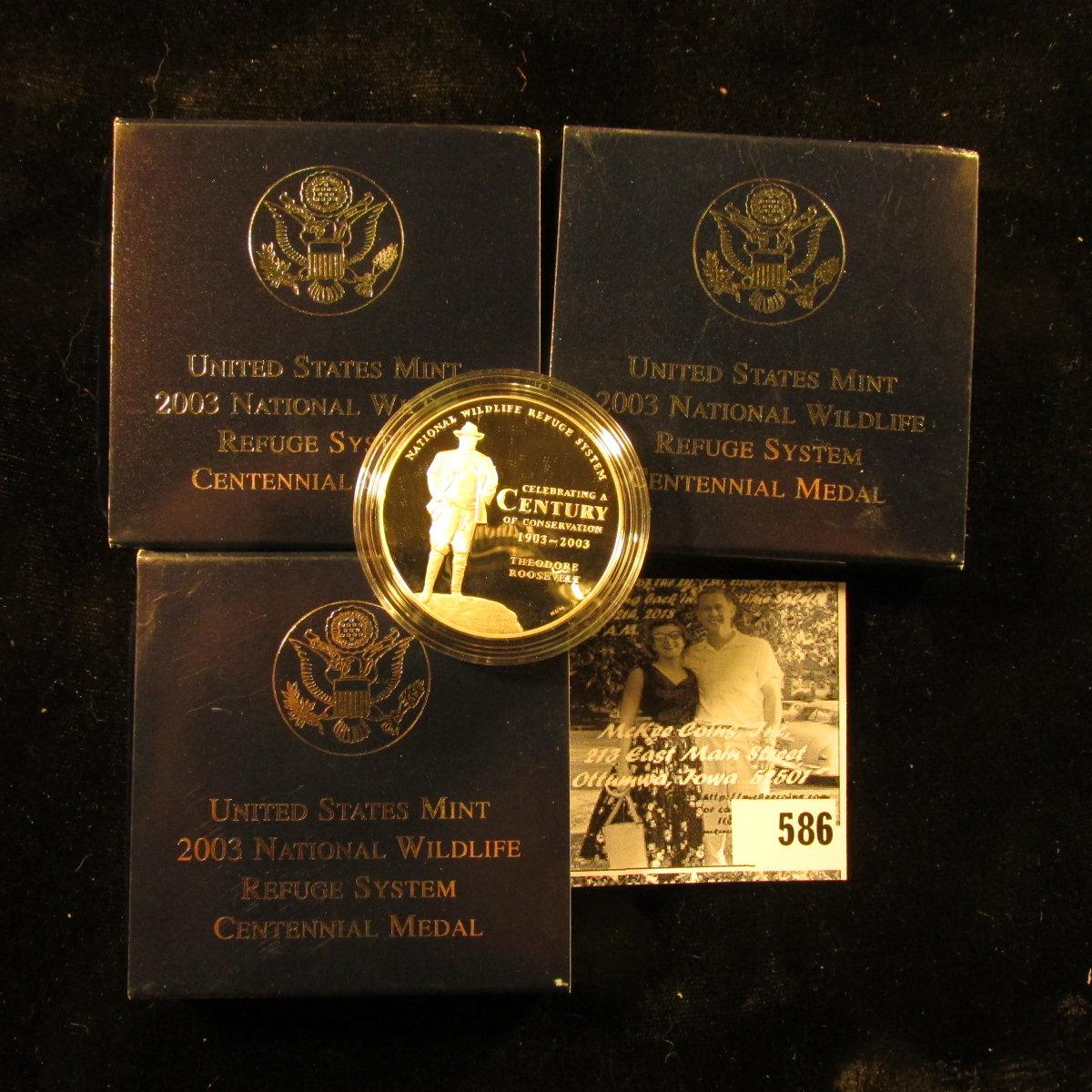 (3) 2003 "Elk" National Wildlife Refuge Centennial Medal in original box with literature, 1.5" diame